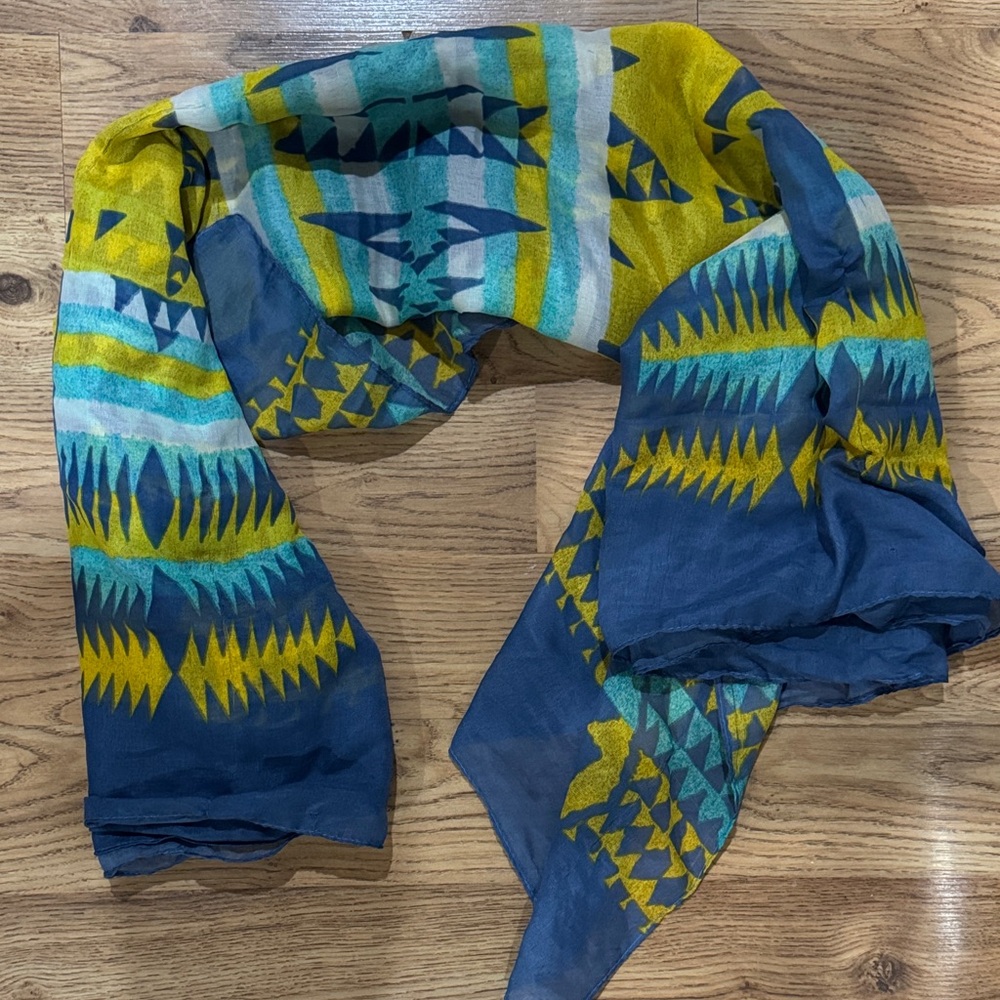 Multiway Scarf with Blue Lime Green Pattern